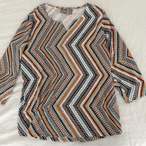 Chico's Chevron Zigzag Long Sleeve Top - Blue, Orange, Brown, White